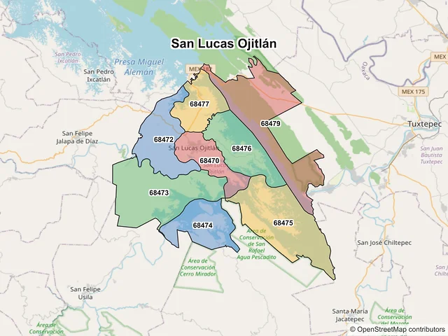 Mapa de códigos postales de San Lucas Ojitlán, Oaxaca