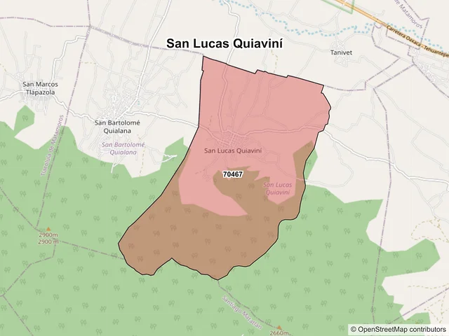 Mapa de códigos postales de San Lucas Quiaviní, Oaxaca