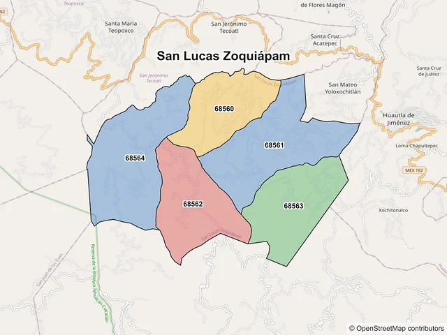 Mapa de códigos postales de San Lucas Zoquiápam, Oaxaca