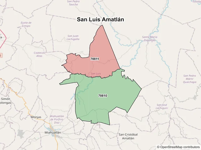 Mapa de códigos postales de San Luis Amatlán, Oaxaca