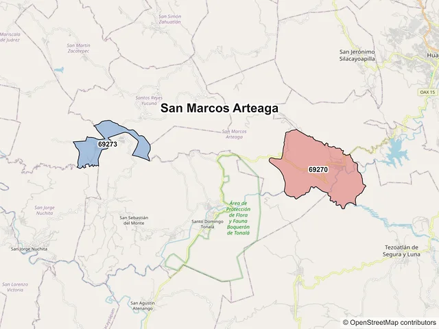Mapa de códigos postales de San Marcos Arteaga, Oaxaca