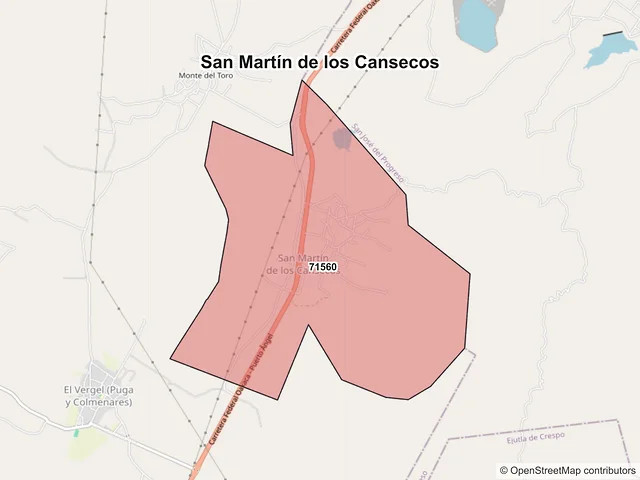 Mapa de códigos postales de San Martín de los Cansecos, Oaxaca