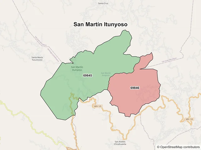 Mapa de códigos postales de San Martín Itunyoso, Oaxaca