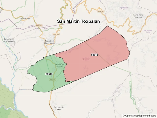 Mapa de códigos postales de San Martín Toxpalan, Oaxaca