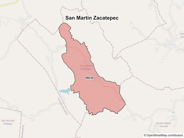 Mapa de códigos postales de San Martín Zacatepec, Oaxaca