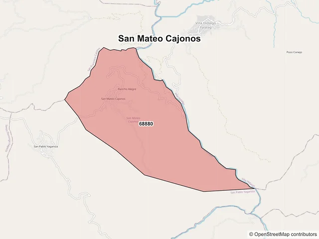 Mapa de códigos postales de San Mateo Cajonos, Oaxaca