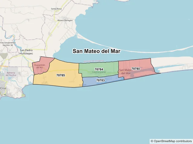 Mapa de códigos postales de San Mateo del Mar, Oaxaca