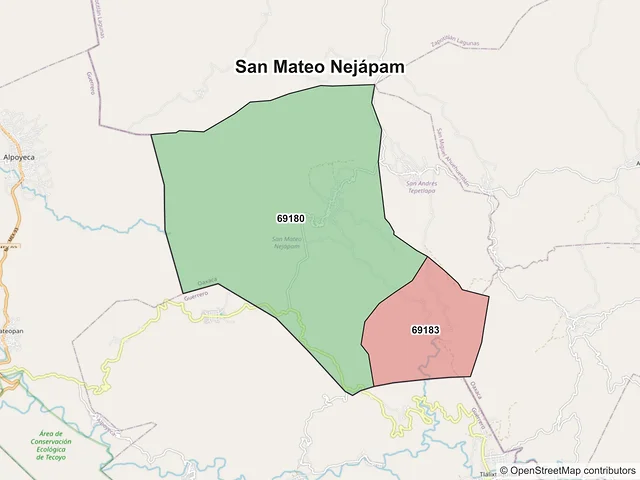 Mapa de códigos postales de San Mateo Nejápam, Oaxaca