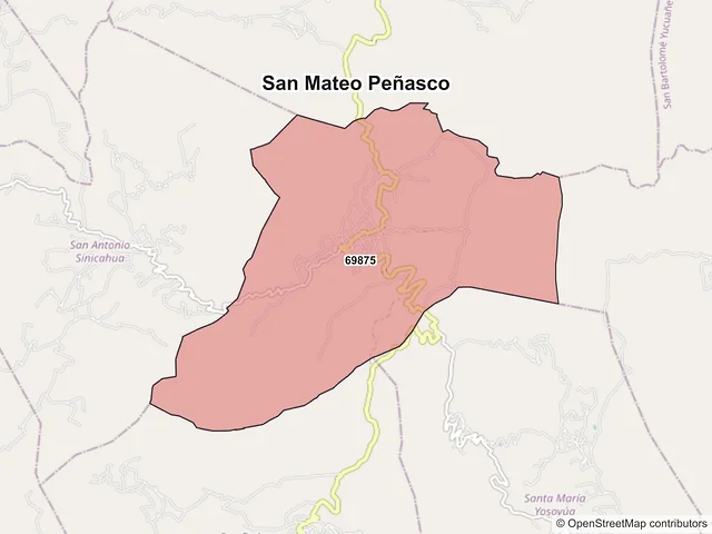 Mapa de códigos postales de San Mateo Peñasco, Oaxaca