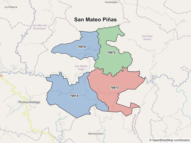 Mapa de códigos postales de San Mateo Piñas, Oaxaca