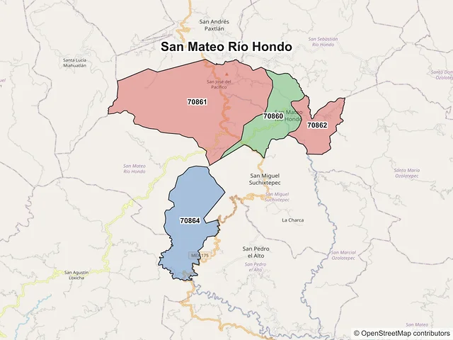 Mapa de códigos postales de San Mateo Río Hondo, Oaxaca