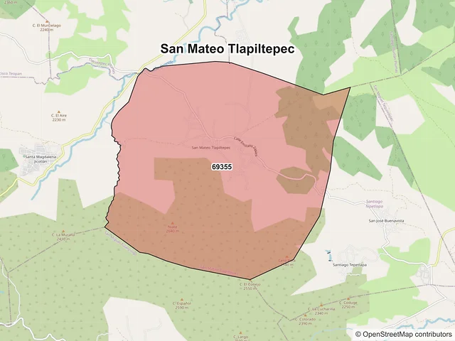 Mapa de códigos postales de San Mateo Tlapiltepec, Oaxaca