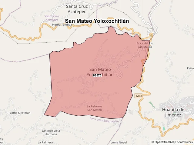 Mapa de códigos postales de San Mateo Yoloxochitlán, Oaxaca