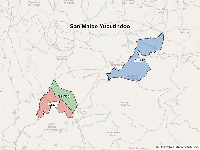 Mapa de códigos postales de San Mateo Yucutindoo, Oaxaca