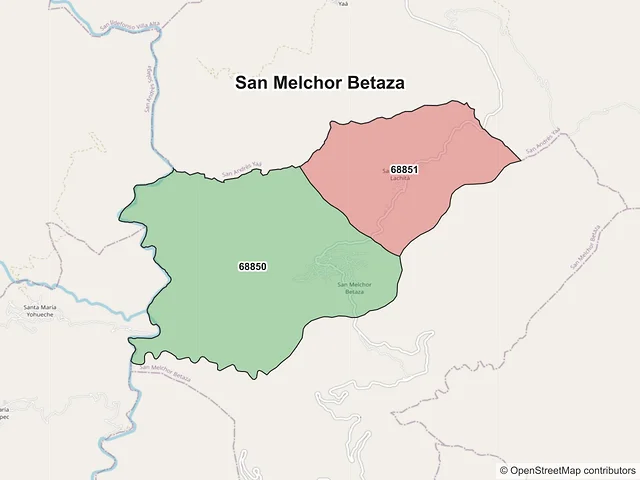 Mapa de códigos postales de San Melchor Betaza, Oaxaca