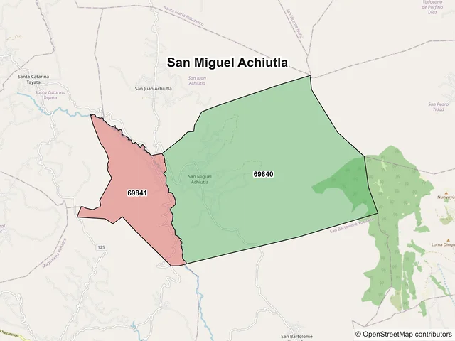 Mapa de códigos postales de San Miguel Achiutla, Oaxaca