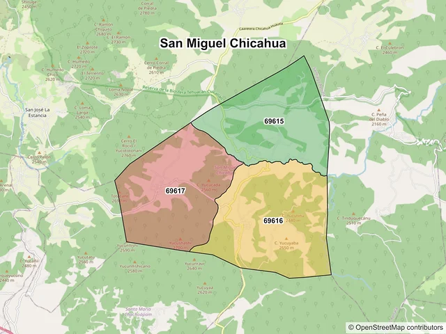 Mapa de códigos postales de San Miguel Chicahua, Oaxaca