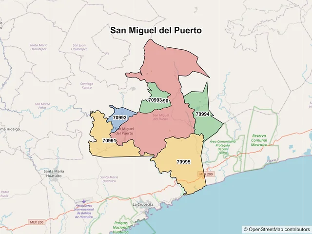 Mapa de códigos postales de San Miguel del Puerto, Oaxaca