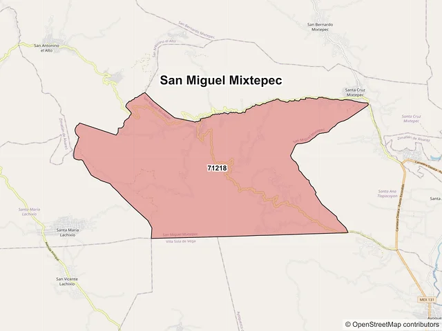 Mapa de códigos postales de San Miguel Mixtepec, Oaxaca