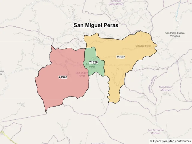 Mapa de códigos postales de San Miguel Peras, Oaxaca