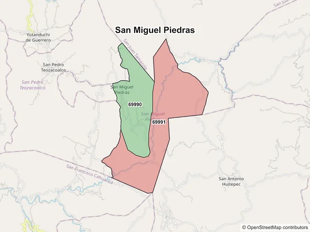 Mapa de códigos postales de San Miguel Piedras, Oaxaca