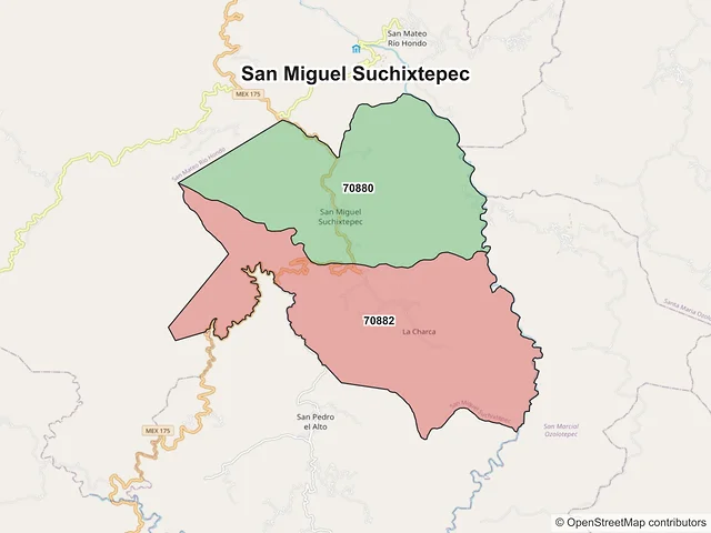 Mapa de códigos postales de San Miguel Suchixtepec, Oaxaca