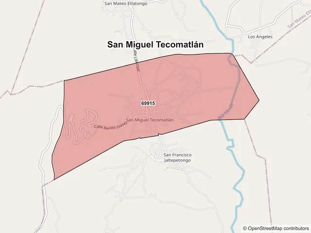 Mapa de códigos postales de San Miguel Tecomatlán, Oaxaca