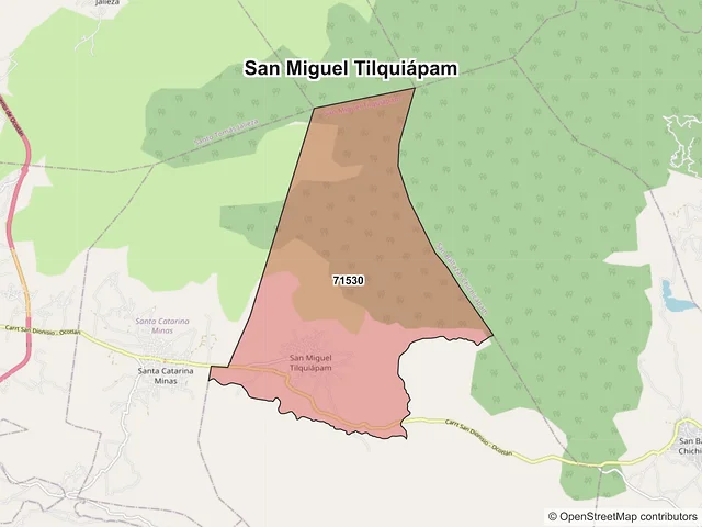 Mapa de códigos postales de San Miguel Tilquiápam, Oaxaca