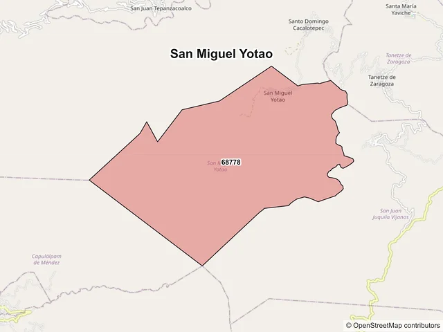 Mapa de códigos postales de San Miguel Yotao, Oaxaca