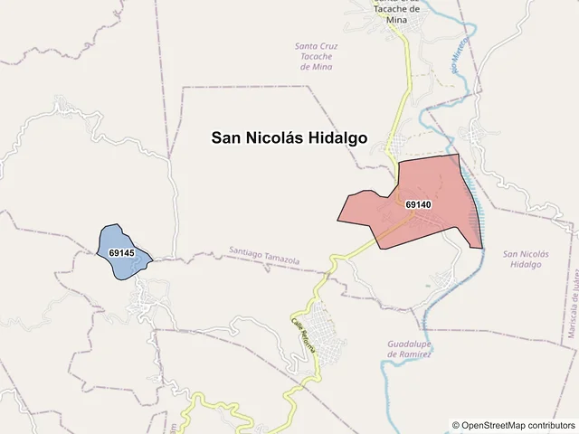 Mapa de códigos postales de San Nicolás Hidalgo, Oaxaca