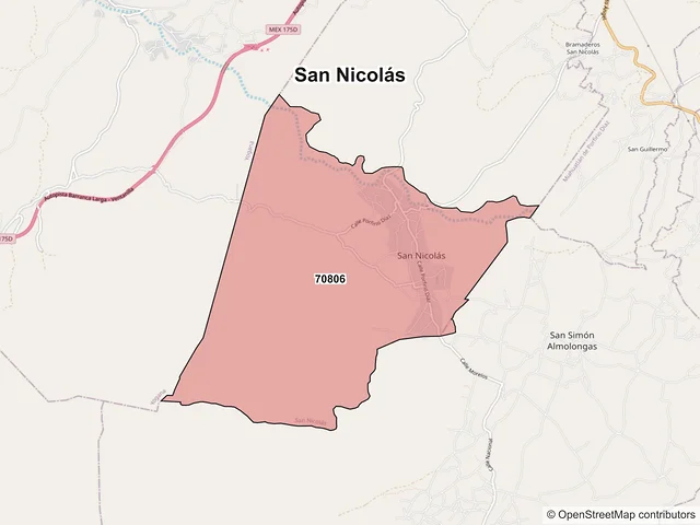 Mapa de códigos postales de San Nicolás, Oaxaca