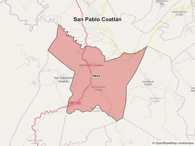 Mapa de códigos postales de San Pablo Coatlán, Oaxaca