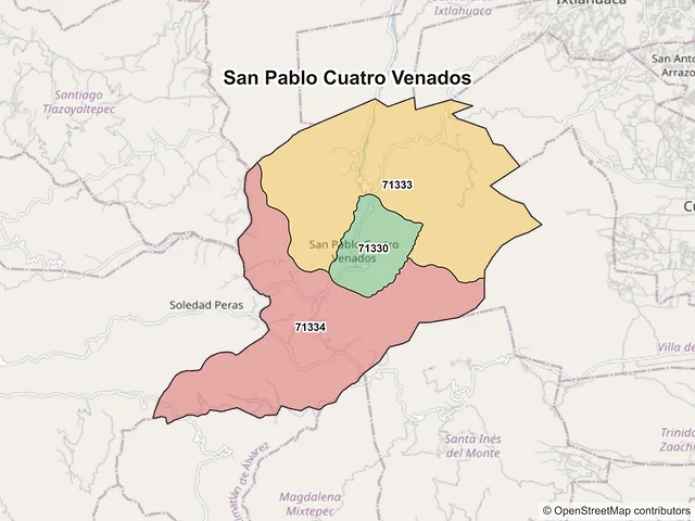 Mapa de códigos postales de San Pablo Cuatro Venados, Oaxaca