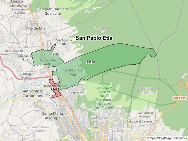 Mapa de códigos postales de San Pablo Etla, Oaxaca