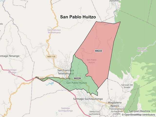 Mapa de códigos postales de San Pablo Huitzo, Oaxaca