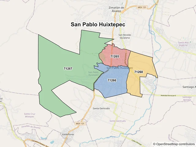 Mapa de códigos postales de San Pablo Huixtepec, Oaxaca