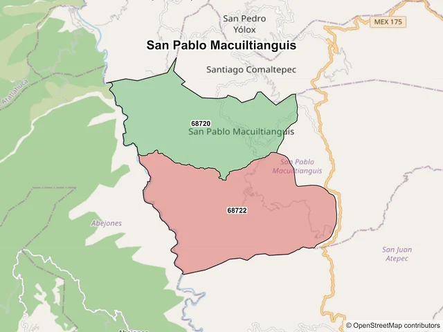 Mapa de códigos postales de San Pablo Macuiltianguis, Oaxaca