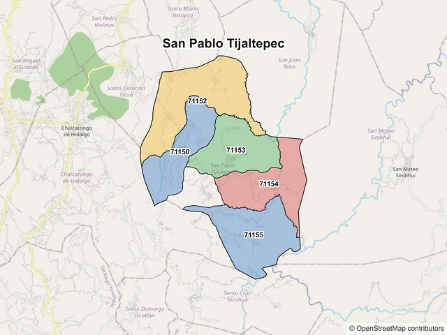 Mapa de códigos postales de San Pablo Tijaltepec, Oaxaca