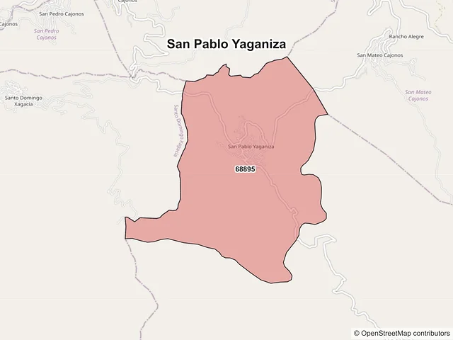 Mapa de códigos postales de San Pablo Yaganiza, Oaxaca