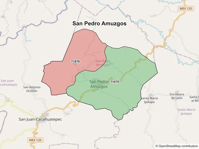 Mapa de códigos postales de San Pedro Amuzgos, Oaxaca