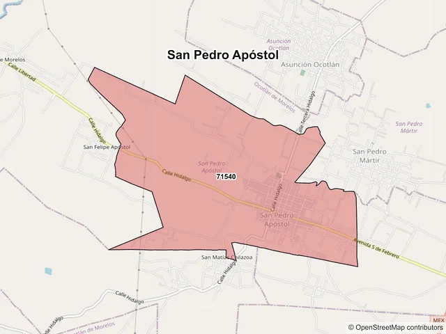 Mapa de códigos postales de San Pedro Apóstol, Oaxaca