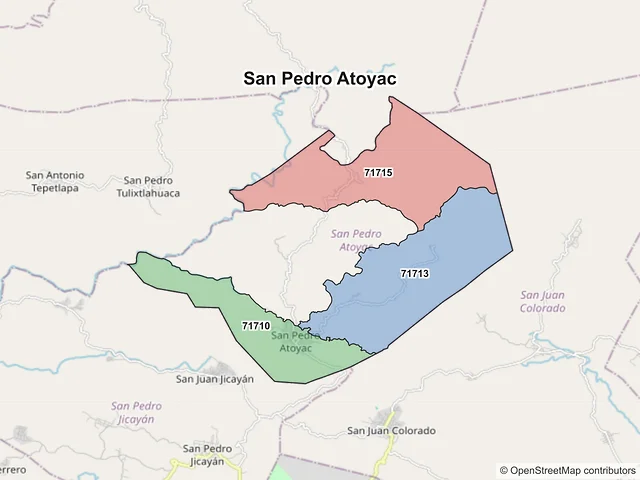 Mapa de códigos postales de San Pedro Atoyac, Oaxaca