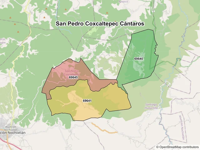 Mapa de códigos postales de San Pedro Coxcaltepec Cántaros, Oaxaca