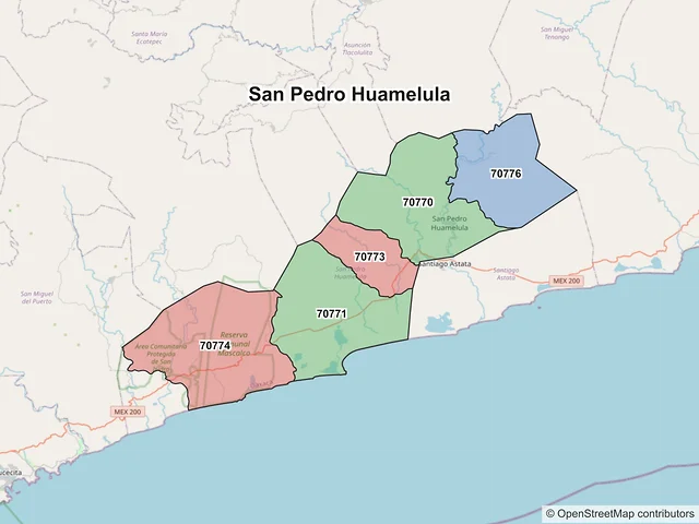 Mapa de códigos postales de San Pedro Huamelula, Oaxaca