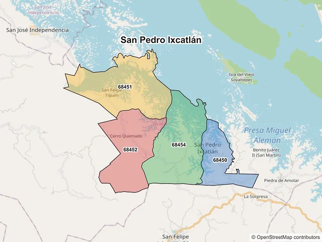 Mapa de códigos postales de San Pedro Ixcatlán, Oaxaca