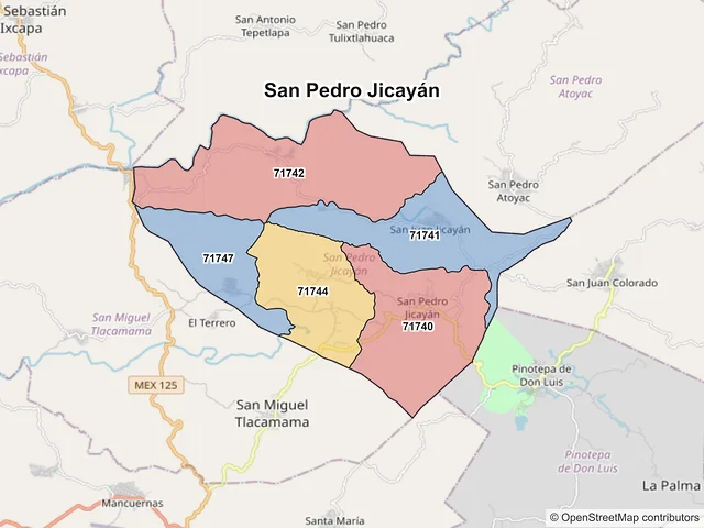 Mapa de códigos postales de San Pedro Jicayán, Oaxaca