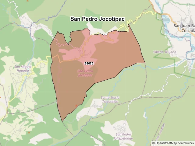 Mapa de códigos postales de San Pedro Jocotipac, Oaxaca