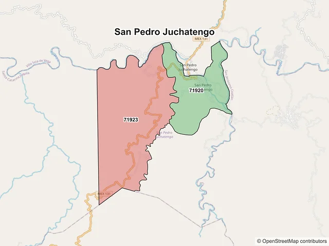 Mapa de códigos postales de San Pedro Juchatengo, Oaxaca