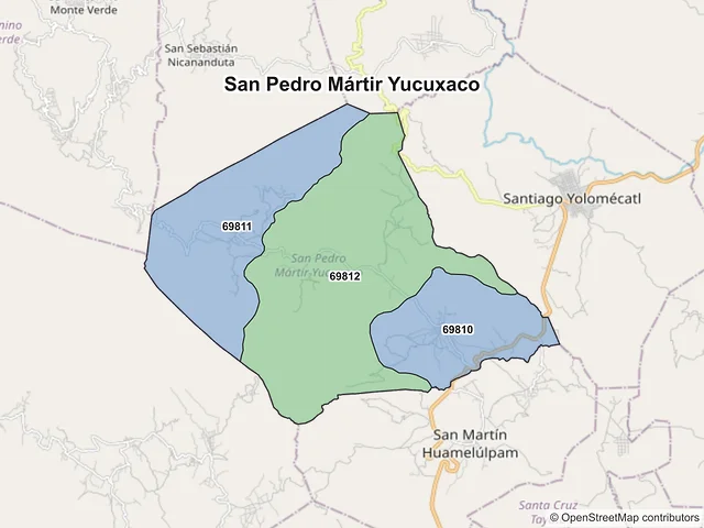 Mapa de códigos postales de San Pedro Mártir Yucuxaco, Oaxaca