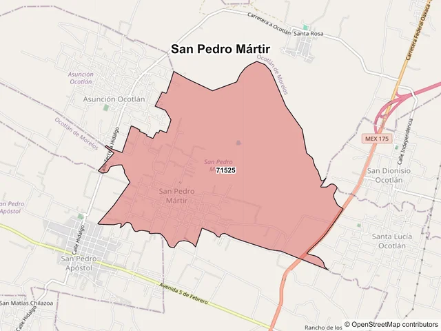 Mapa de códigos postales de San Pedro Mártir, Oaxaca